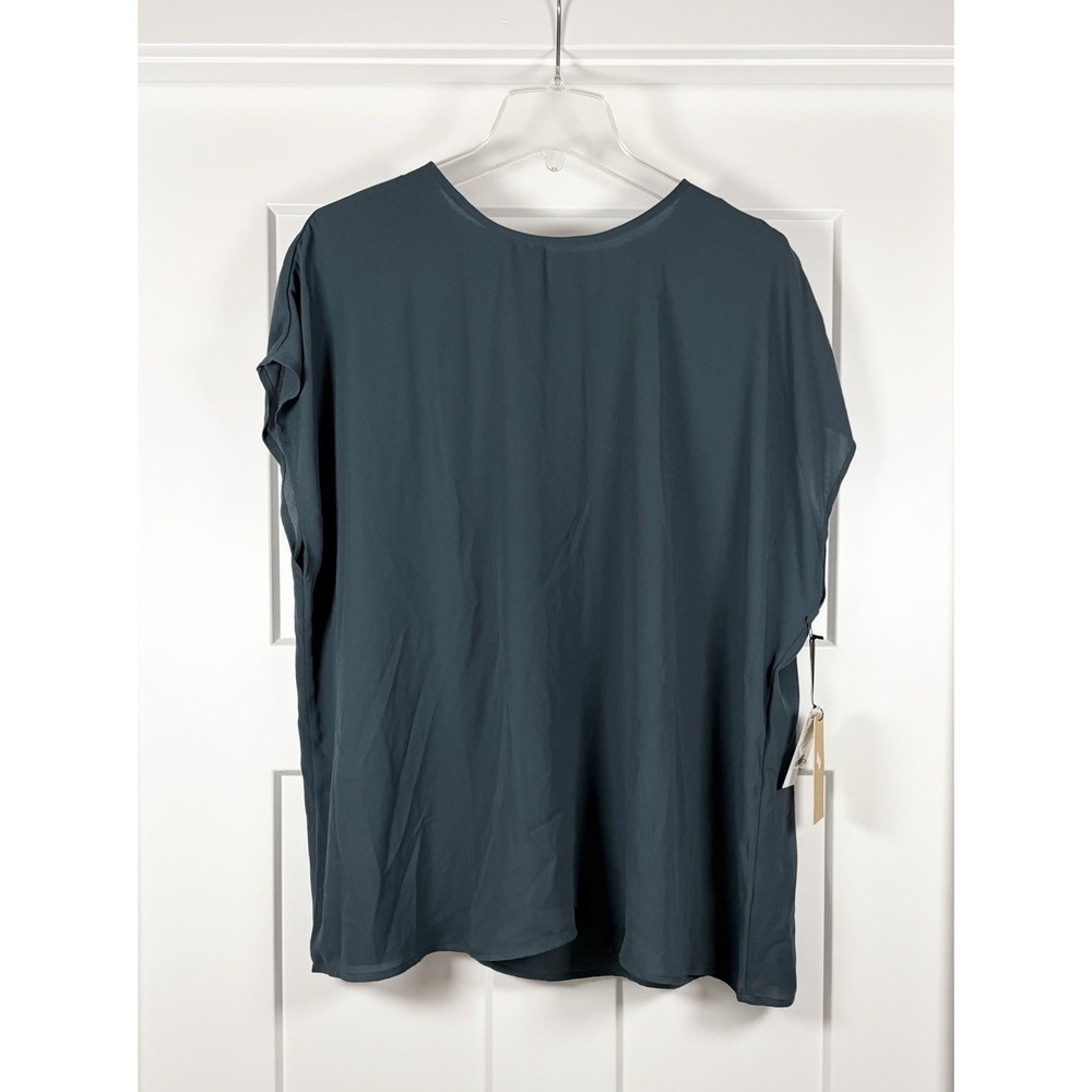 Halogen Women's Blue Slate Chiffon Short Sleeve Top Blouse Plus Size 2X New